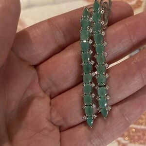 Elegant Sterling Silver Emerald & CZ Drop Earrings